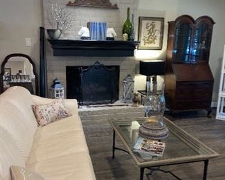 Leather Sectional Sofa, Glass Top Coffee Table