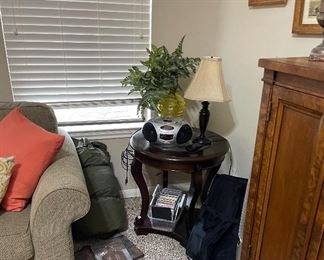 Side Table, Lamps, CD Player