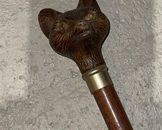 Carved Cat Walking Cane