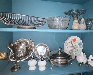 Milkglass Salt and Pepper, Silver Epergne