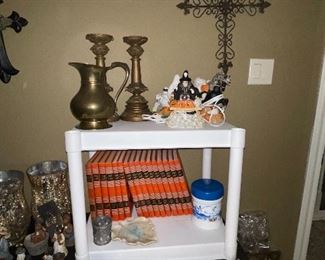 Brass Pitcher and Candlesticks and Child Craft Book Set