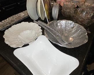 Aluminum Salad Set, White Serving Dishes