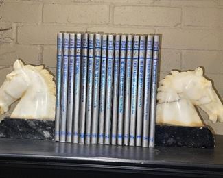 Alabaster Horse Bookends and Civil War Book Set
