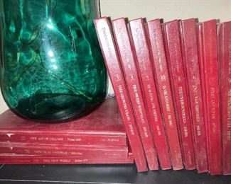 United States History Book Set, Large Green Glass Vase