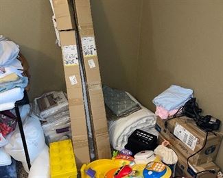 Curtains new in Package and Curtain Rods new in Box, Children’s Blow Up Bed and baby Toys