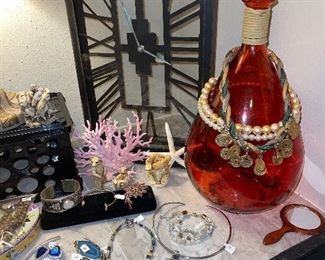 Hobe Coin Necklace, Large Orange Glass Bottle