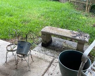 Cement Bench, Decorative Metal Plant Holders