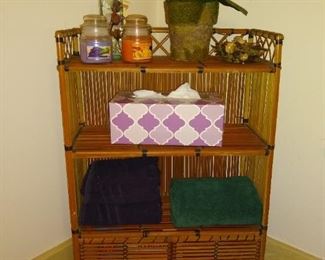 Rattan bamboo table top shelf.