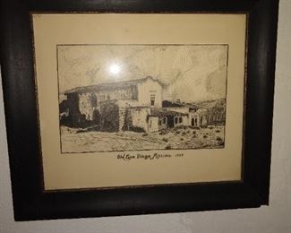 Drawing of California mission