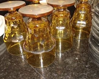 Vintage amber thumbprint glasses