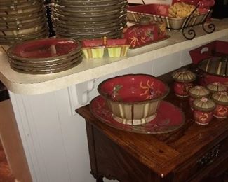 Red Asian looking dinnerware plates.