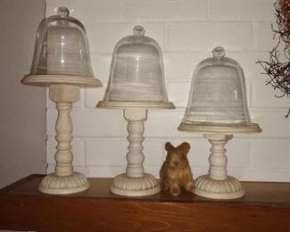 Set of three white and glass cloches