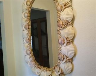 1970s shell art mirror huge