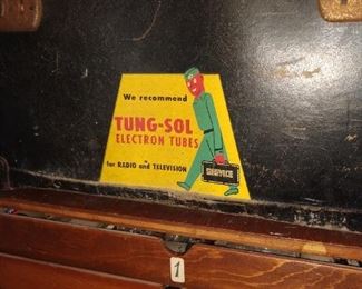 Vintage salesman's radio tubes with TV and tubes inside his sales case.