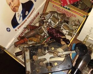 Old radio parts in Old cigar boxes
