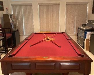 THE PRESTIGE BY BRUNSWICK POOL TABLE-WITH BALLS AND CUE STICKS 