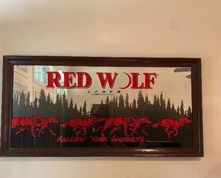 MIRROR ADVERTISING SIGN/RED WOLF BEER 