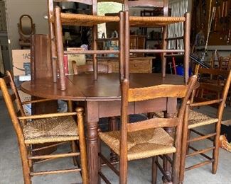 ANTIQUE DROP LEAF TABLE WITH 6 CHAIRS 