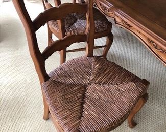 Side chair to dining table with rush seats:  (19"W x 19"D x 38"H) - 4 side chairs