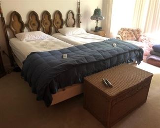 Tempur-Pedic King Bed, Wicker Storage Trunk