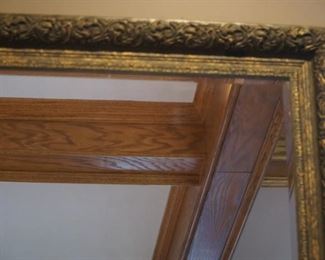 Long floor length gold trimmed framed mirror    67.5" x 33.5"