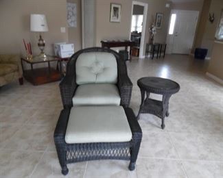  2 Matching Rocker Swivel Chairs & Ottomans, 2 Small round tables with glass tops.  All sold as a set, 7 pieces