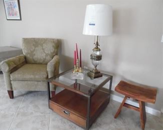 Mid Century Style End Table with Glass Top