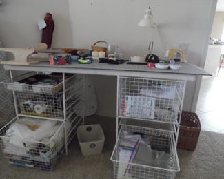 Quilting/Sewing Table with padded top, 2 separate storage units with pull-out baskets. 