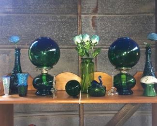 Retro Green Oil Lamps, Candy Jar