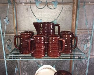 Marcrest Pottery Water Pitcher and Mugs