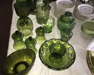 Olive Green pressed glass.