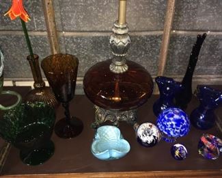 Glass Florals, Paper weights, Candles, Mini Cobalt Vases