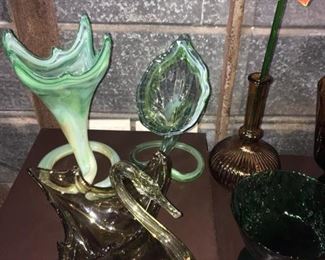 Handblown Glass Flowers, Swan Dish from Mexico
