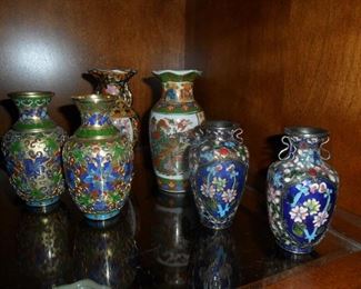 Small Asian Cloisonne style urns