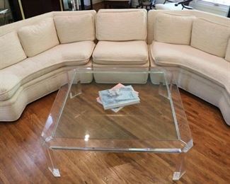 Lucite Base Glass Top Coffee Table