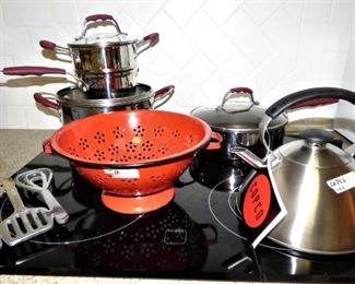 New Copco Tea Kettle, Copco Utensil Hot Plate, Red Graniteware Colander