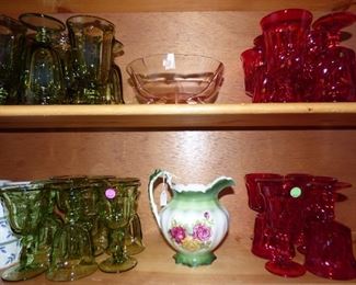 Vintage Fostoria Red & Green Glassware