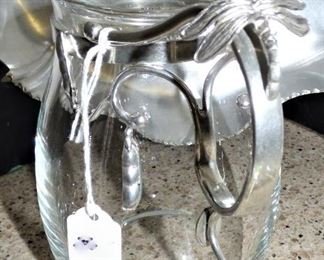Dragonfly Handle to glass "Art Nouveau" pitcher
