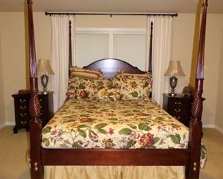 Queen 4 poster bed, two night stands