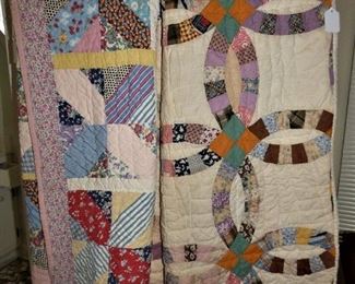 Vintage Hand Sewn Quilts including "Double Wedding Ring"