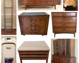 Awesome Mid-Century Furniture - Glass Top Stone Tables - NuStep Cross Trainer - Dining Table & Chairs - Faberge Crystal Flutes - Black & Decker Lawnmower - Funk & Wagnalls Encyclopedias - Master Forge Grill - Pampered Chef Covered Baker - Garage Storage Shelves - New Air Fryer - Size 7 Roller Blades - Air Purifier - London Fog Trench Coat - Etc.
