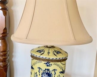 48. Pair of Yellow & Blue Porcelain Lamps (18")