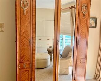 64. Armoire w/ Beveled MIrror Doors and Inlaid and Brass Detail (57" x 20" x 89")