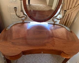 62. Dressing Table w/ Mirror and Brass Detail (39" x 22" x 54")