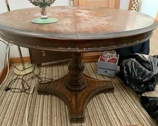 74. Vintage Pedestal Table (44" x 29.5") w/ 3-12" leaves