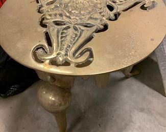 87. Brass Accent Table w/ Etched Floral Design (14.5" x 15")