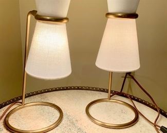 63. Pair of William Sonoma Contemporary Brass Lamps (16")