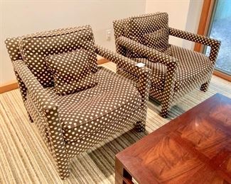 70. Pair of Brown & White Upholstered Arm Chairs (29" x 30" x 28"