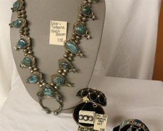 Silver & turquoise squash blossom neckalce 