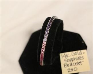 14k rainbow sapphires, single row bracelet